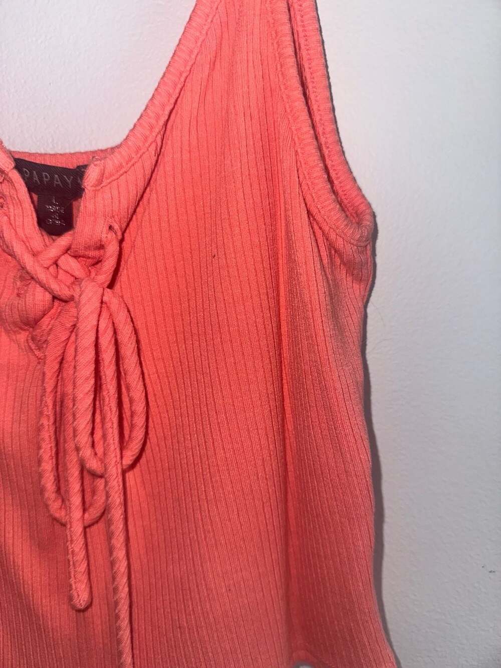 Papaya Ribbed Lace-Up Crop Tank Top Size L Coral